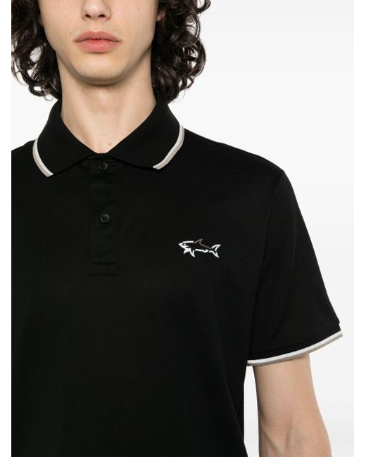 Paul & Shark Black Logo-print Piqué Polo Shirt for men