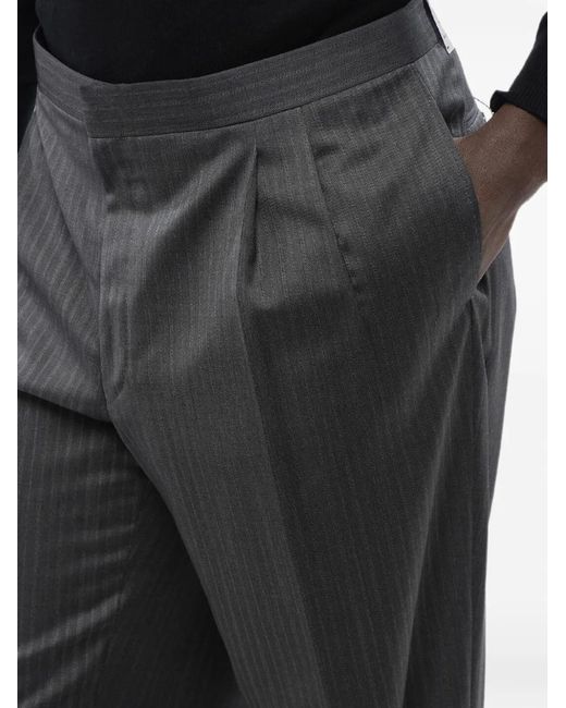 Corneliani Black Pinstripe-Pattern Pleated Tailored Trousers for men