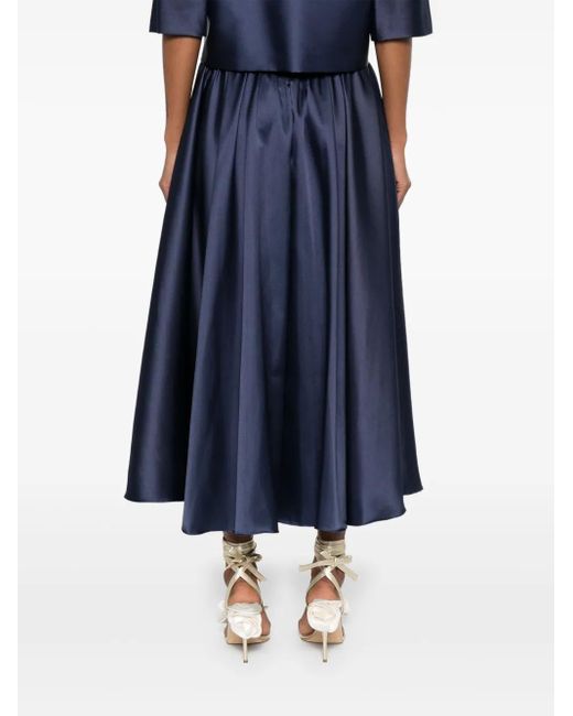 Blanca Vita Blue Satin Midi Skirt