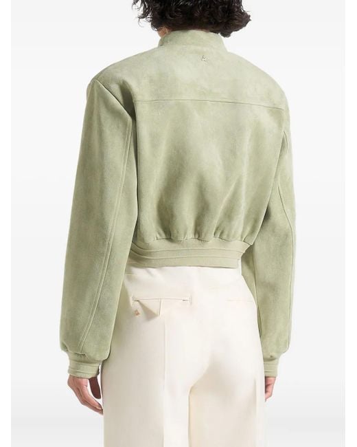 Manière De Voir Green Suede Wide Shoulder Bomber Jacket