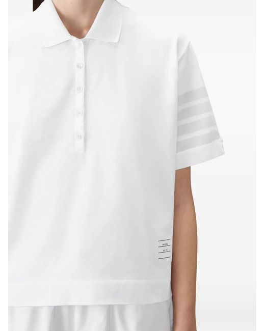 Thom Browne White 4-Bar Jersey Polo Top