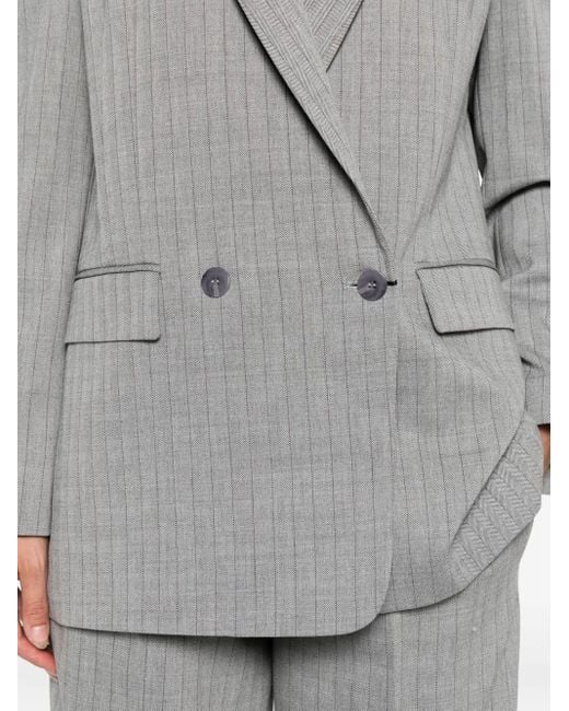 Twinset Gray Pinstriped Double-Breasted Blazer
