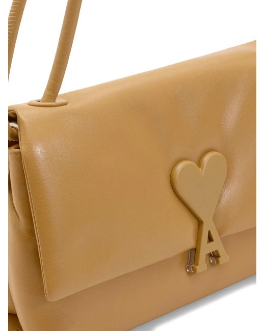 AMI Natural Voulez-Vous Leather Shoulder Bag