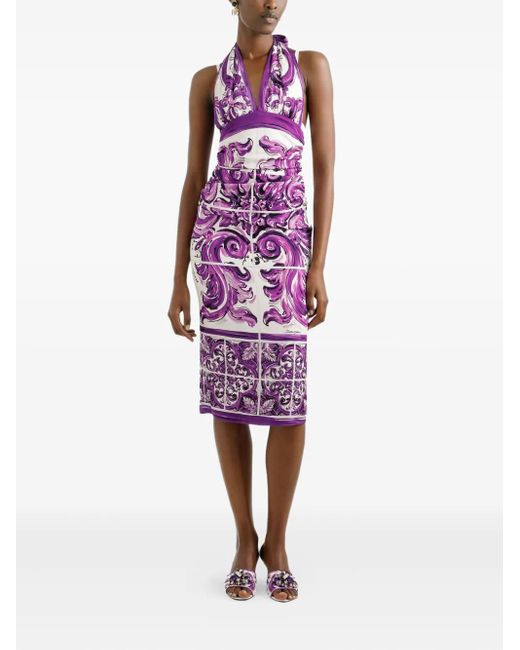 Dolce & Gabbana Purple Graphic-Print Midi Dress