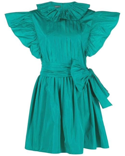 Alberta Ferretti Blue Bow-Detail Flared Dress