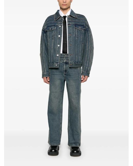 Feng Chen Wang Blue Deconstructed Denim Jacket for men