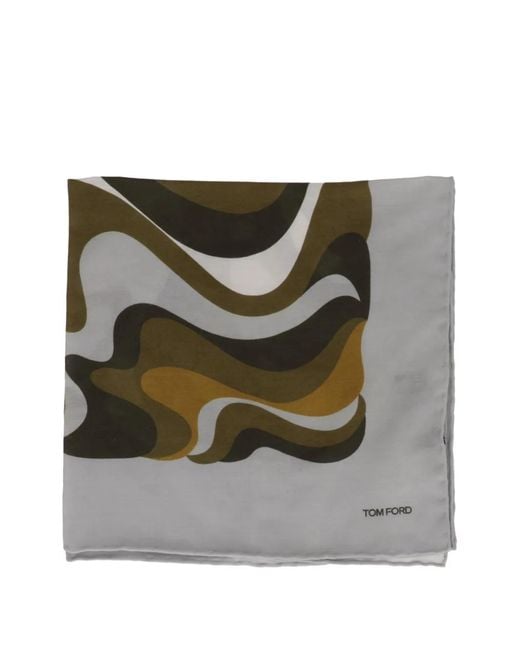 Tom Ford Gray Abstract-Print Pocket Square for men