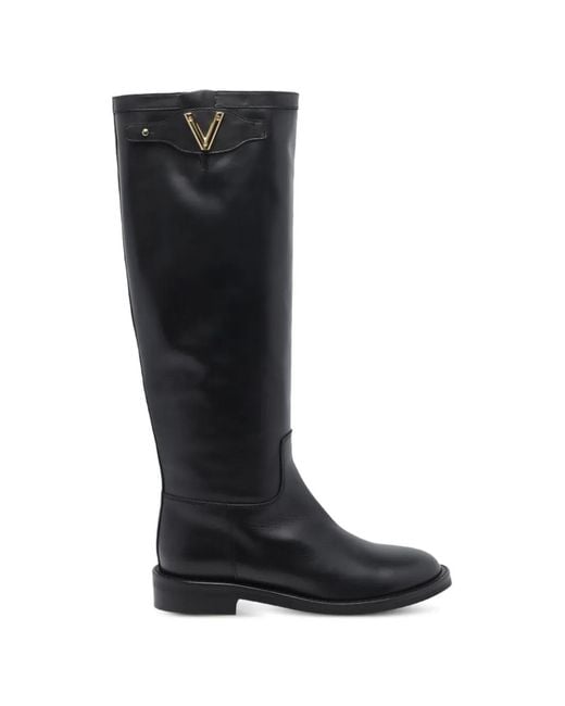 Via Roma 15 Black Logo-Plaque Knee-High Boots