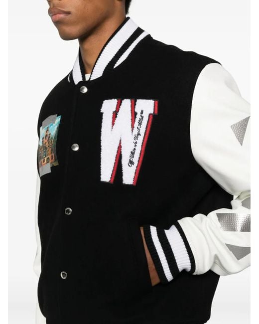 Off-White c/o Virgil Abloh Black Appliqué Diag-Stripe Varsity Jacket for men