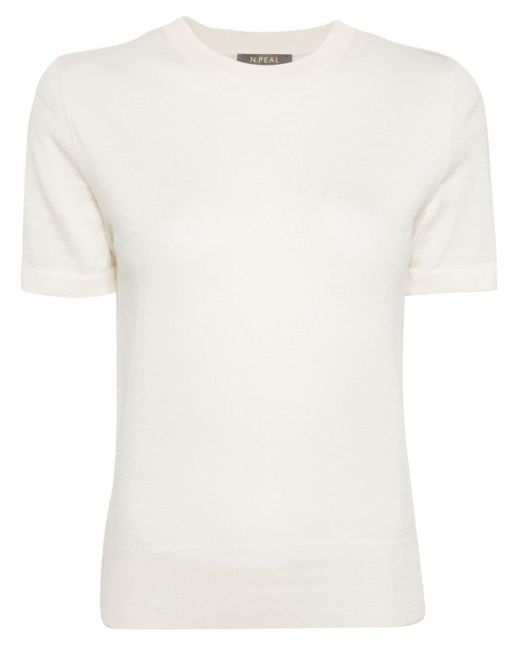N.Peal Cashmere White Isla Cashmere Knitted T-shirt