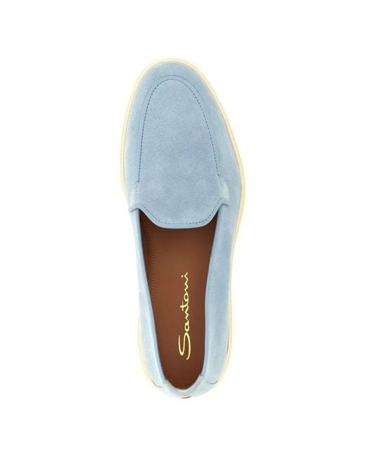 Santoni Blue Mocassins En Daim