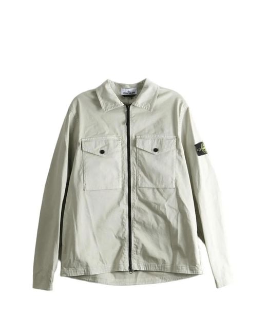 Stone Island White 1200010 Stretch Organic Cotton Satin Overshirt for men