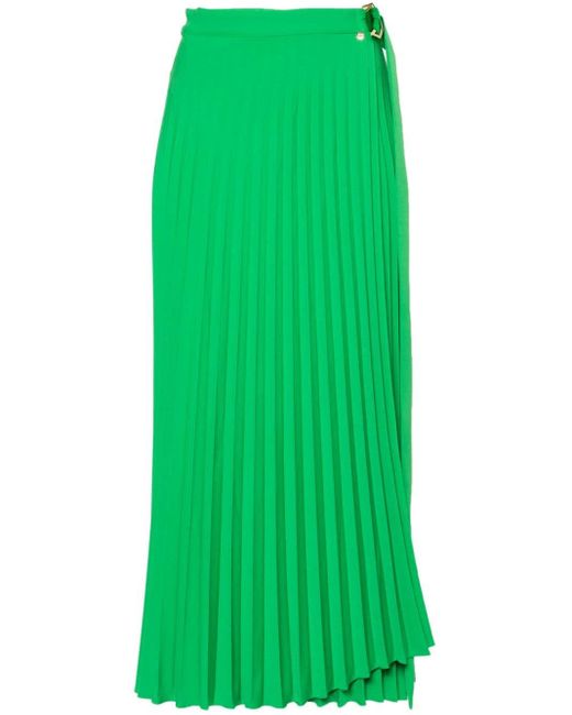 Nissa Green Pleated Wrap Midi Skirt