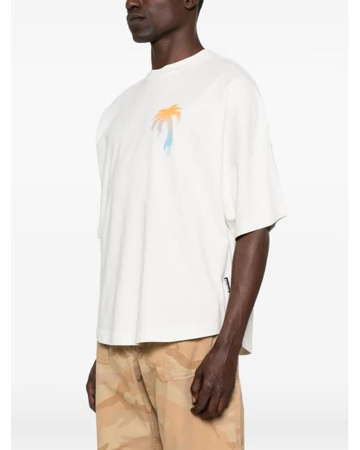 Palm Angels White Palm Tree-Print T-Shirt for men