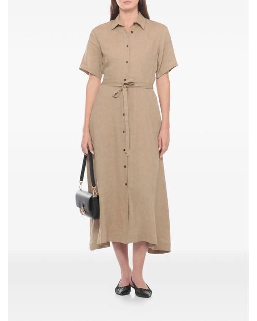 Antonelli Natural Belted Button-Down Midi Dress