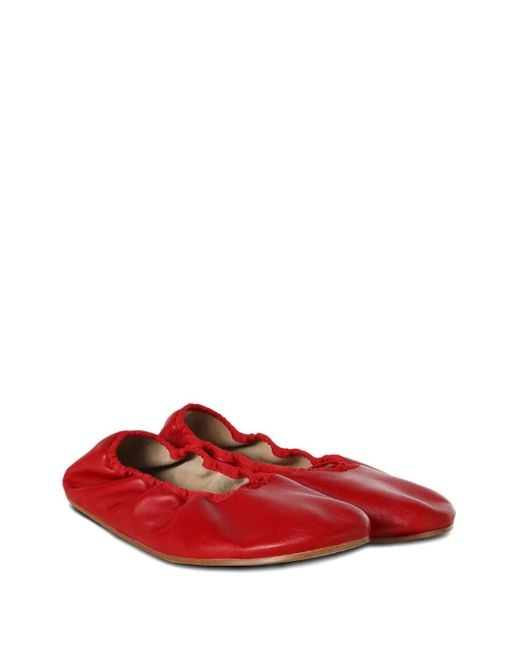 The Row Red Sheepskin Ruffled Ballet Flats