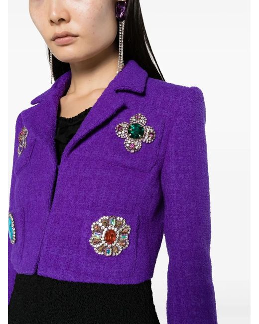 Moschino Purple Crystal-Embellished Wool-Blend Cropped Jacket