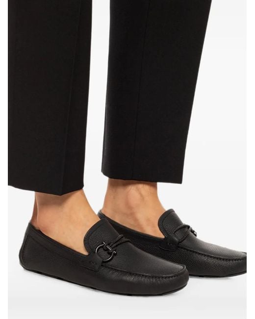 Ferragamo Black Gancini Pebbled Leather Loafers for men