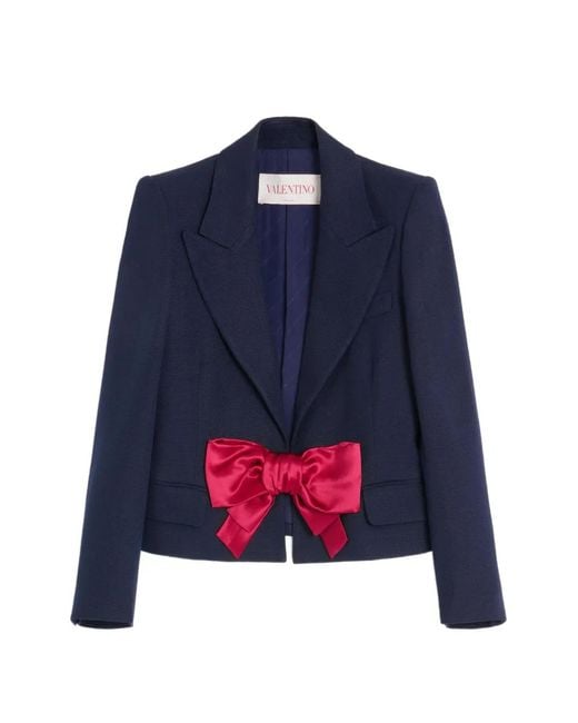Valentino Garavani Blue Bow-Detail Single-Breasted Blazer