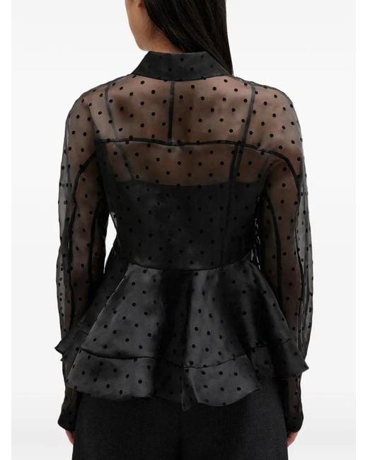 Ganni Black Organza Peplum Shirt