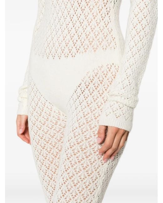 Laneus White Long-Sleeve Knitted Jumpsuit