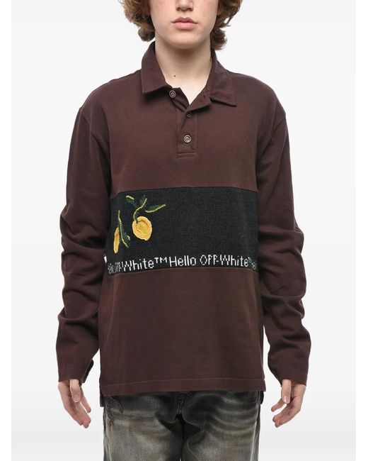 Off-White c/o Virgil Abloh Brown Embroidered Long-Sleeve Polo Shirt for men
