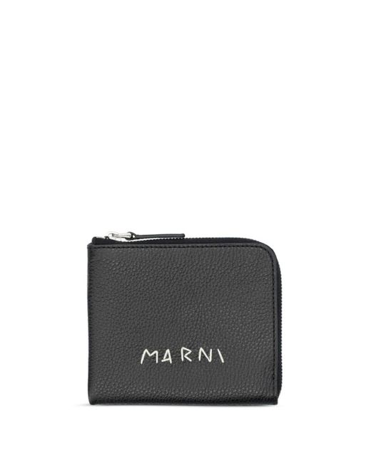 Marni Black Logo-stitch Zipped Leather Wallet for men