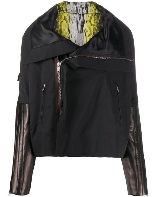 Rick Owens Black Leather Sleeve Zipped Jacket