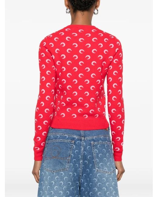MARINE SERRE Red Moon Jacquard Bouclette Ls Cardigan Organic Cotton