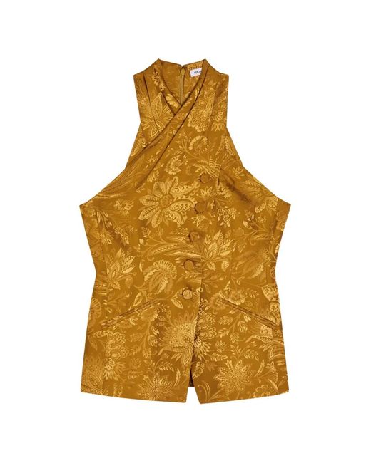 Veronica Beard Yellow Pacey Halter-Neck Top
