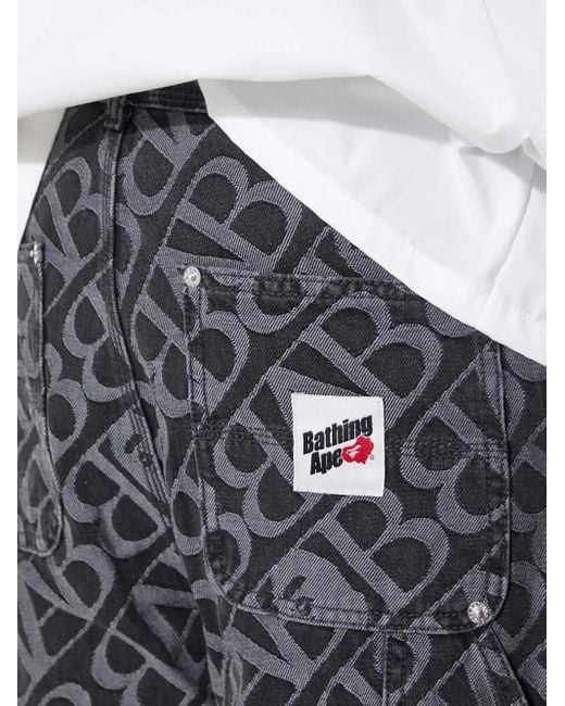 A Bathing Ape Gray Logo-Pattern Carpenter Jeans for men