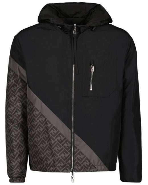 Giacca A Vento Con Cappuccio di Fendi in Black da Uomo