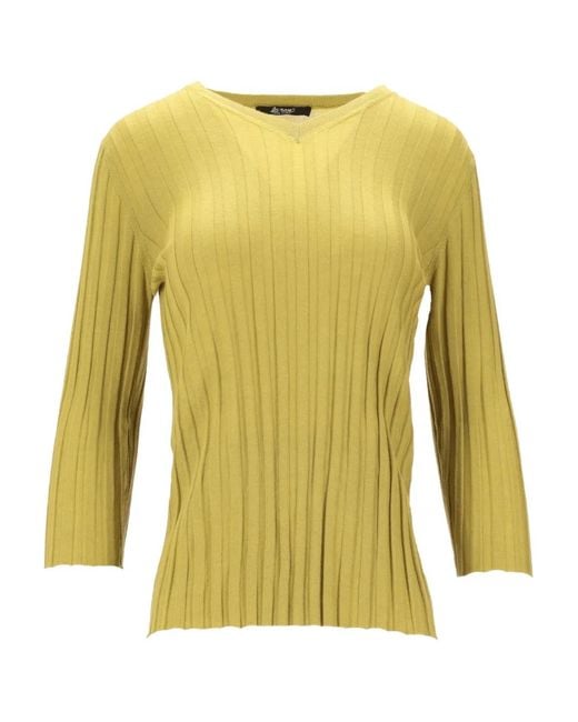 LA ROSE Yellow V-Neck Ribbed Sweater