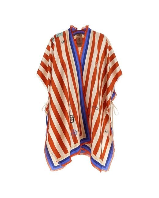 Fendi White Poncho En Soie À Rayures