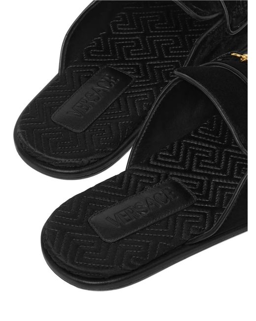 Versace Black Medusa Velvet Slippers for men