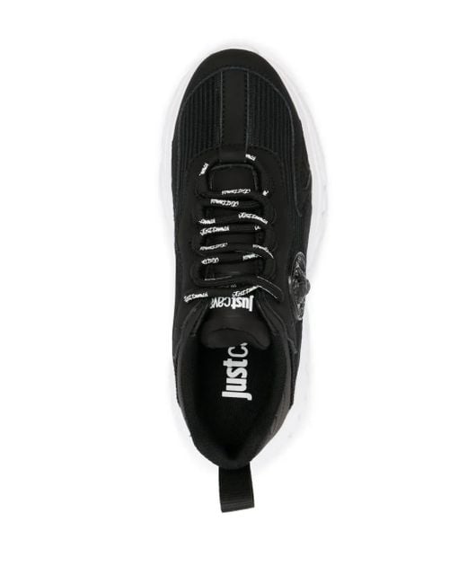 Just Cavalli Black Tiger Head-Motif Low-Top Sneakers
