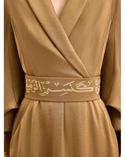 Gemy Maalouf Natural Calligraphy-Embroidered Kaftan Dress