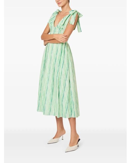 Rosie Assoulin Green Tied-Sleeves Striped Dress