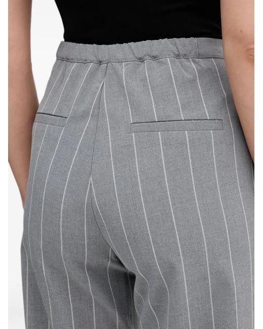 Benetton Gray Pinstripe-Pattern Wide-Leg Trousers
