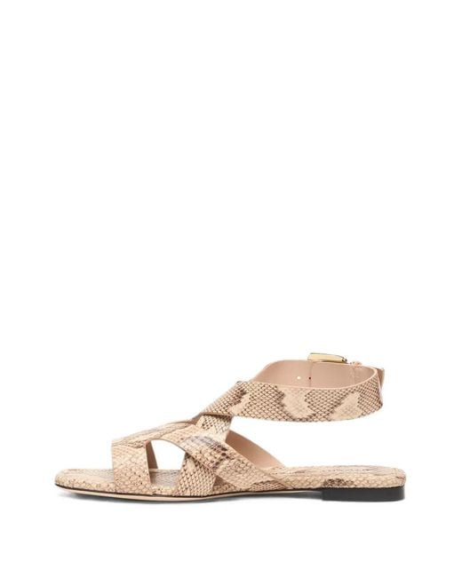 Stuart Weitzman Natural Snake-Effect Square-Toe Sandals