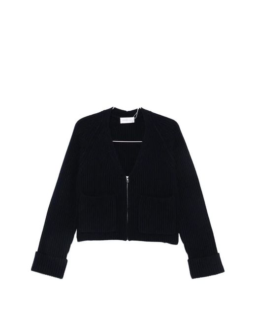 Christian Wijnants Black Kavari Ribbed-Knit Zip-Up Cardigan