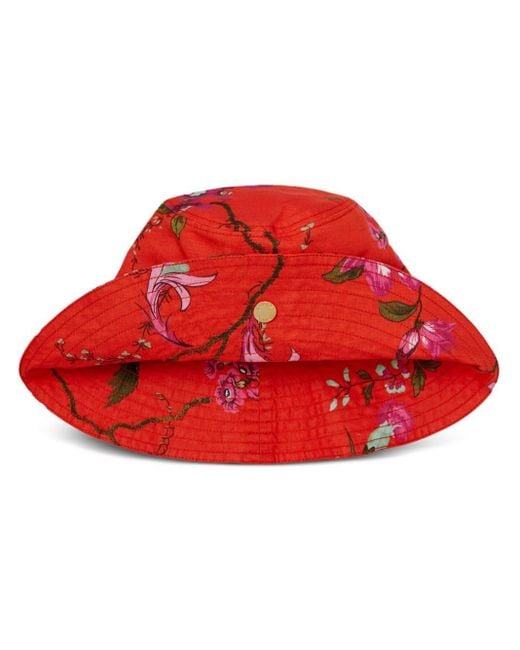 Erdem Red Floral-print Bucket Hat