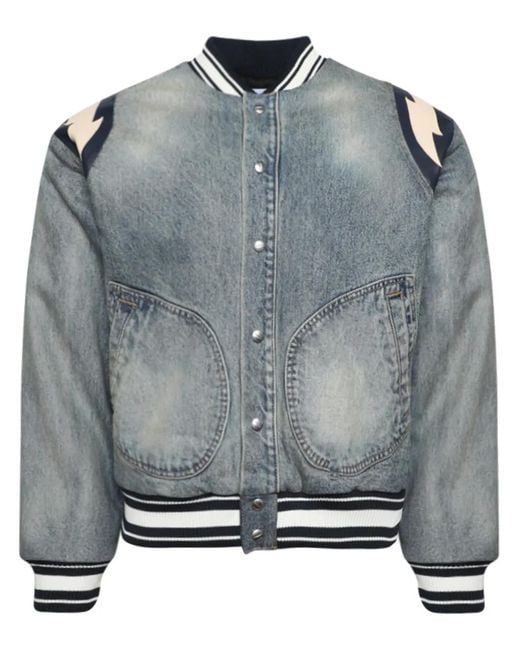 Rhude Gray Lightening Denim Bomber Jacket for men