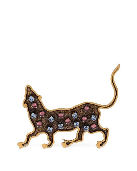 Etro Brown Tiger Brooch With Coloured Rhinestones