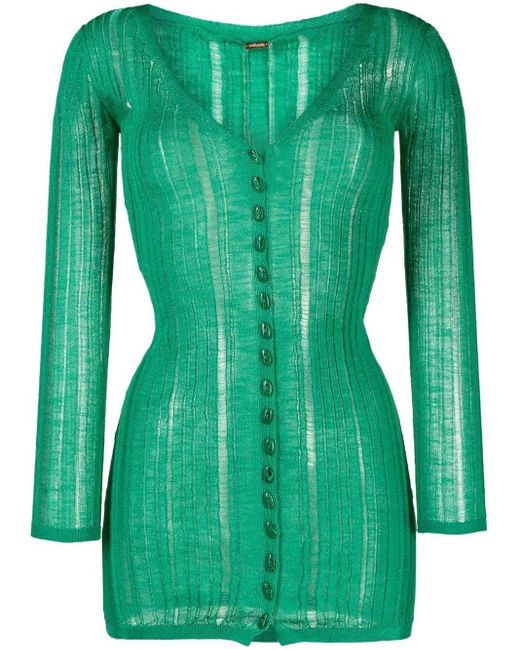 Cult Gaia Green Ribbed-knit V-neck Dress
