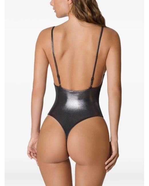 Maison Close Black Metallic-Effect Swimsuit