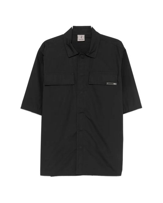 Rhun Black Short-Sleeved Flap-Pocket Shirt for men