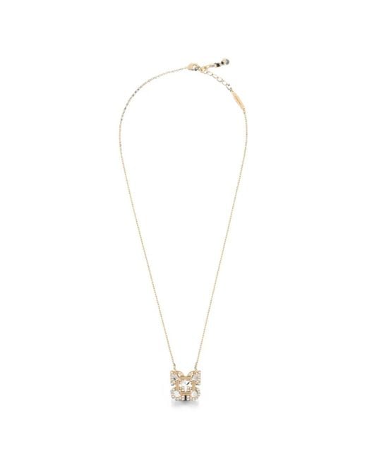Ferragamo White Crystal-Embellished Gancini Necklace