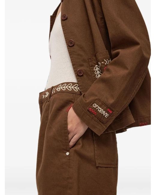 Ottod'Ame Brown Embroidered-Waistband Shorts