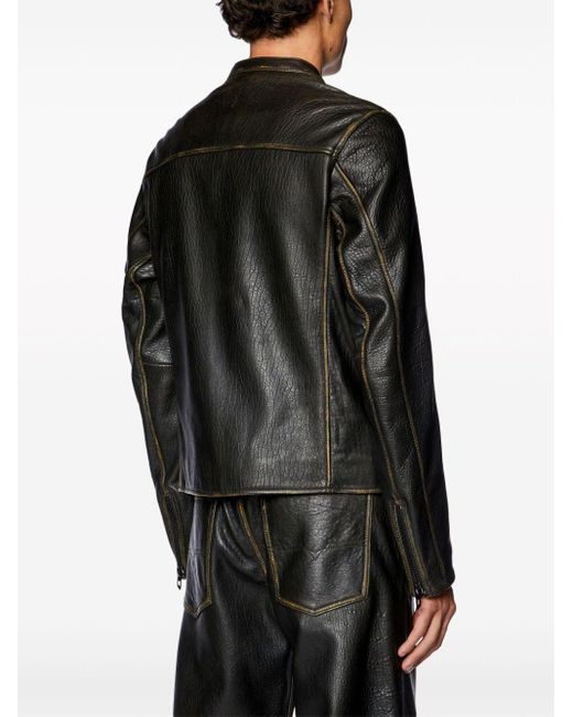 DIESEL Black L-cobbe Leather Jacket for men